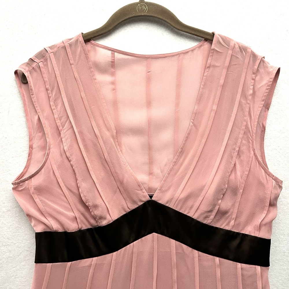 Vintage Y2K BCBG Large L Babydoll 100% Silk Chiffon Petal Pink Chocolate Brown - Picture 3 of 15